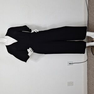 Le Gali Black Classic Preppy V-Neck Flare Sleeve Wide Leg Ankle Jumpsuit Size L